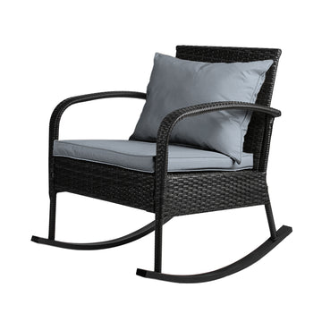 Gardeon Outdoor Furniture Rocking Chair Wicker Garden Patio Lounge Setting Black