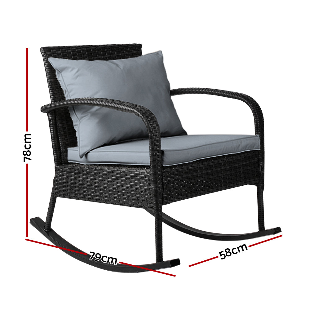 Gardeon Outdoor Furniture Rocking Chair Wicker Garden Patio Lounge Setting Black