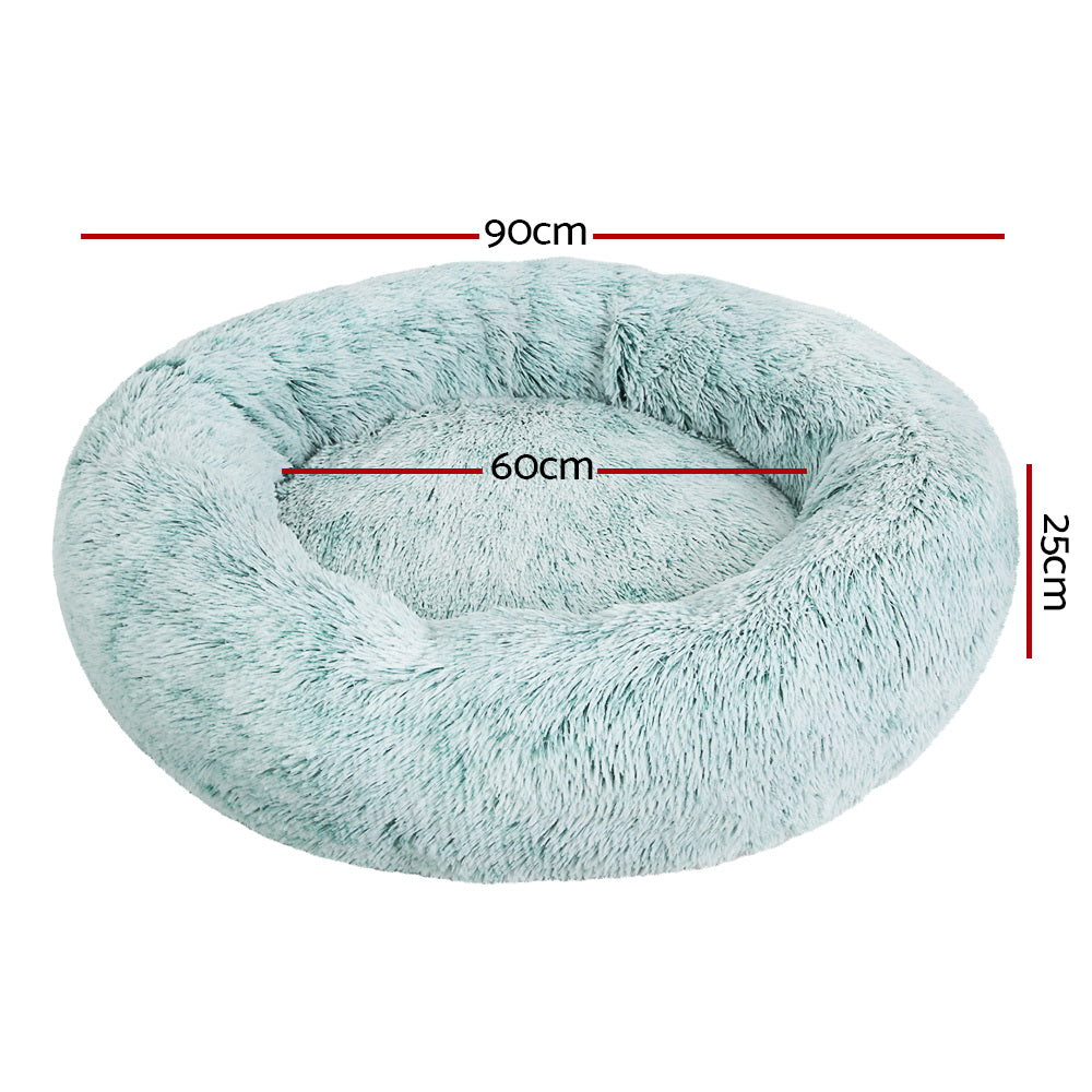 Pet Bed Dog Cat Calming Bed Large 90cm Teal Sleeping Comfy Cave Washable