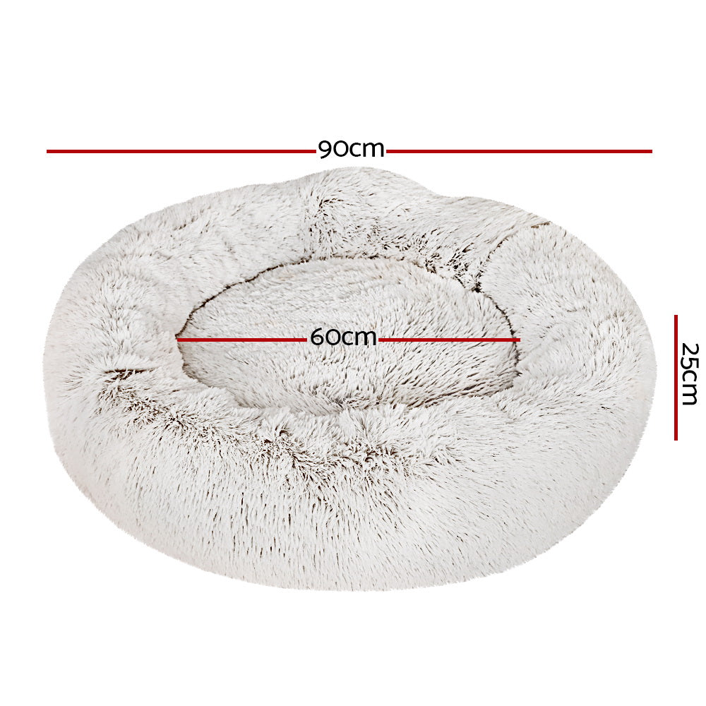 Pet Bed Dog Cat Calming Bed Large 90cm White Sleeping Comfy Cave Washable