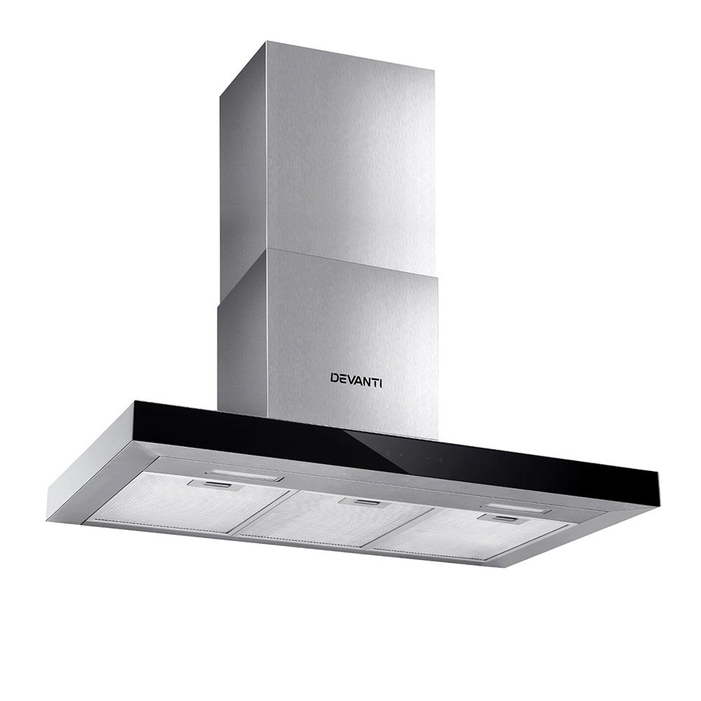 Devanti Range Hood 900mm Rangehood 90cm Stainless Steel Glass Kitchen ...