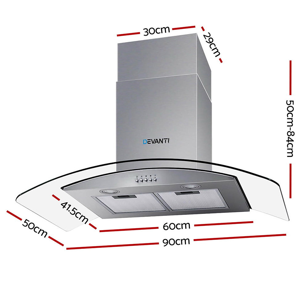 Devanti Range Hood 900mm Rangehood Kitchen Stainless Glass Canopy 90cm ...