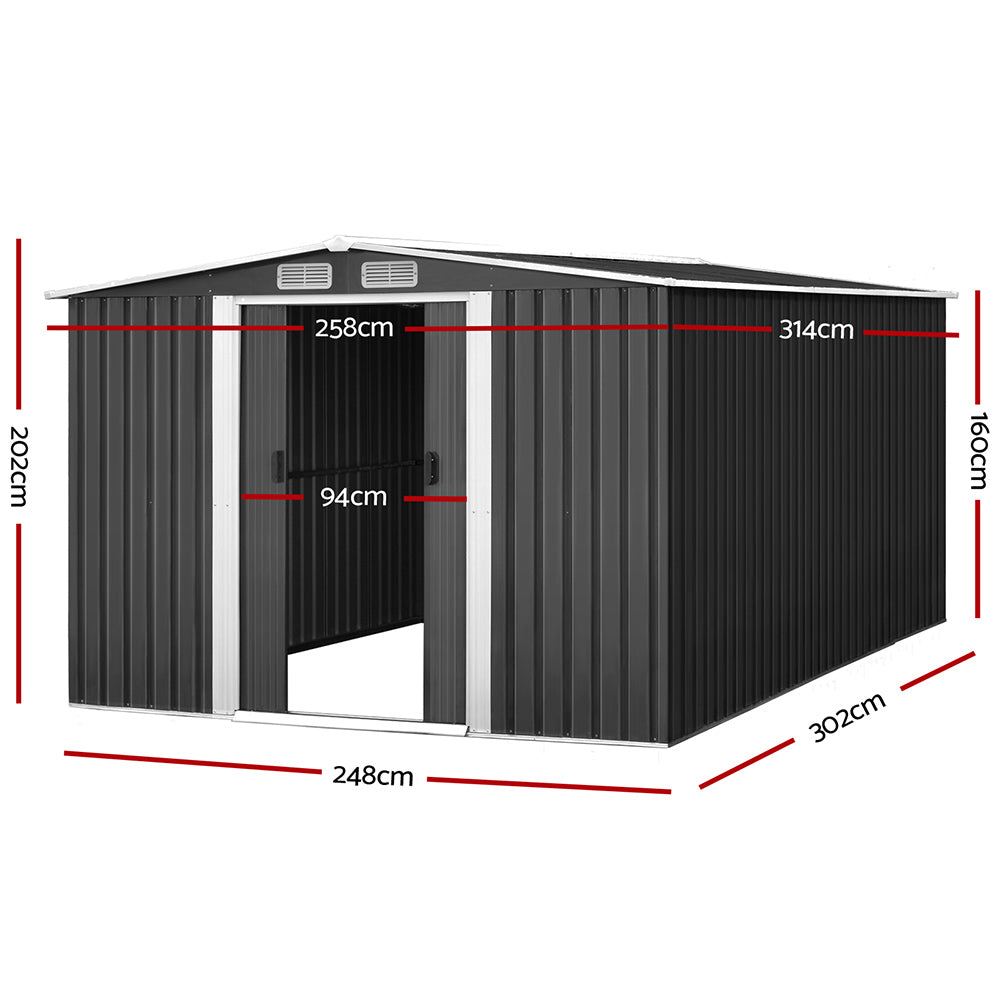 Giantz Garden Shed Outdoor Storage Sheds Tool Workshop 2.58X3.14X2.02M with Base