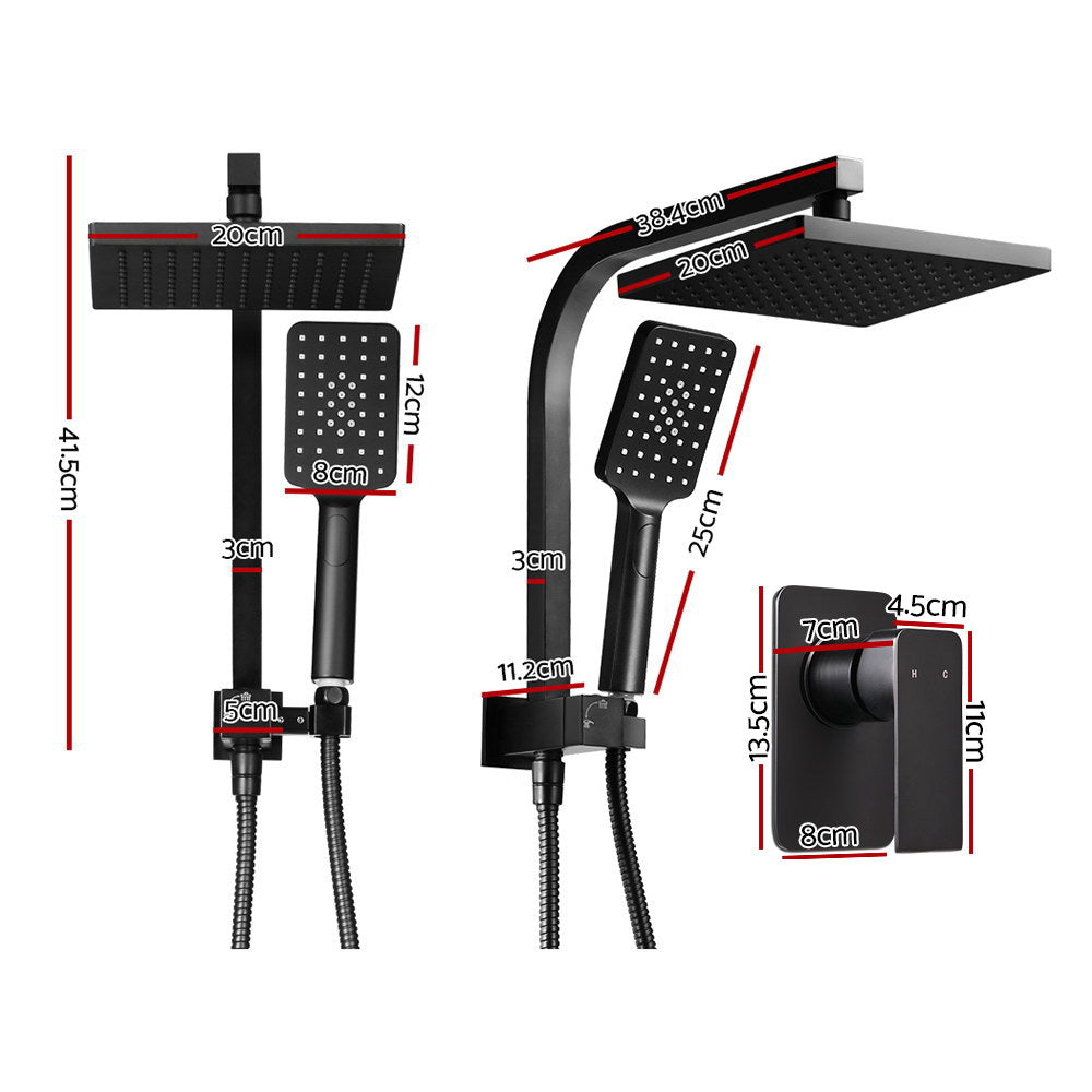 Cefito WELS 8'' Rain Shower Head Mixer Square Handheld High Pressure Wall Black