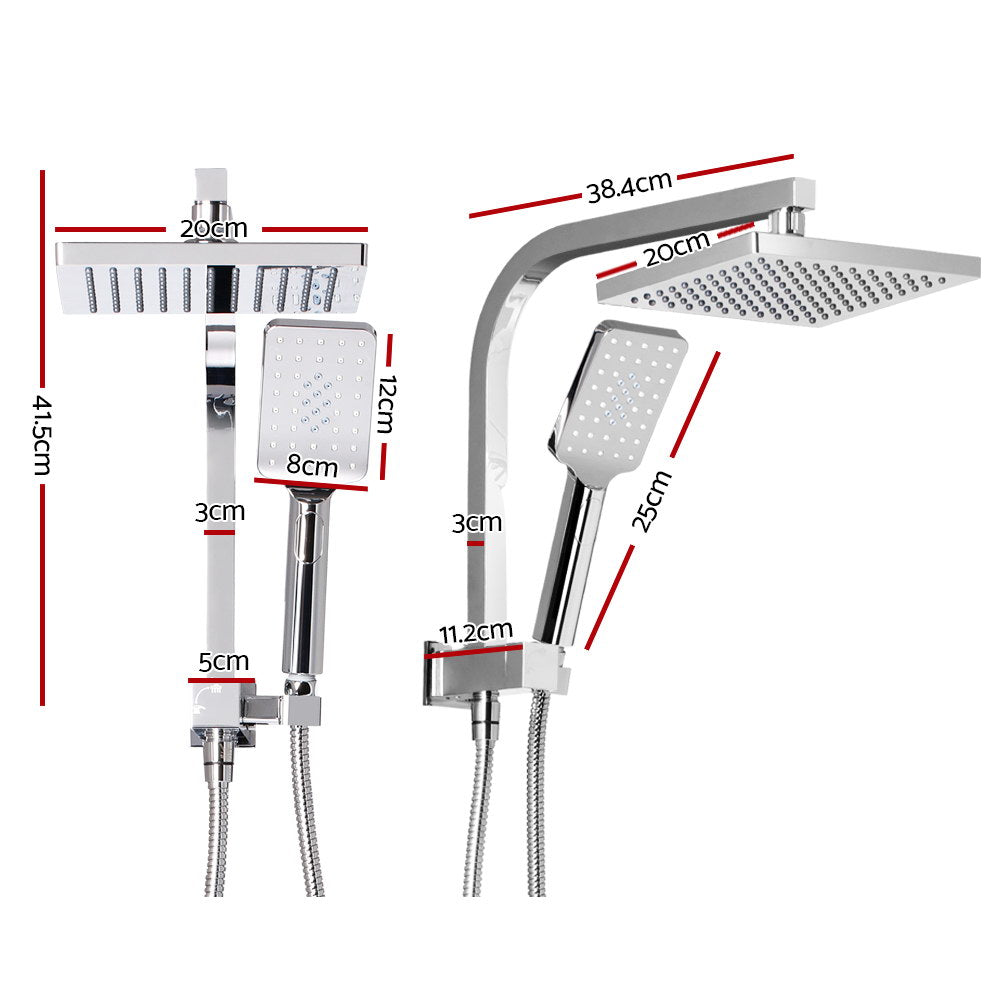Cefito WELS 8'' Rain Shower Head Set Square Handheld High Pressure Wall Chrome