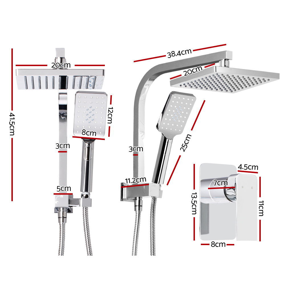 Cefito WELS 8'' Rain Shower Head Mixer Square Handheld High Pressure Wall Chrome