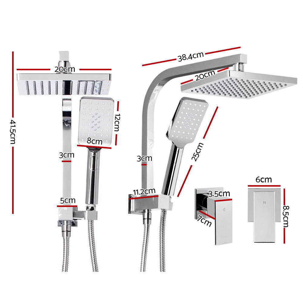 Cefito WELS 8'' Rain Shower Head Taps Square Handheld High Pressure Wall Chrome