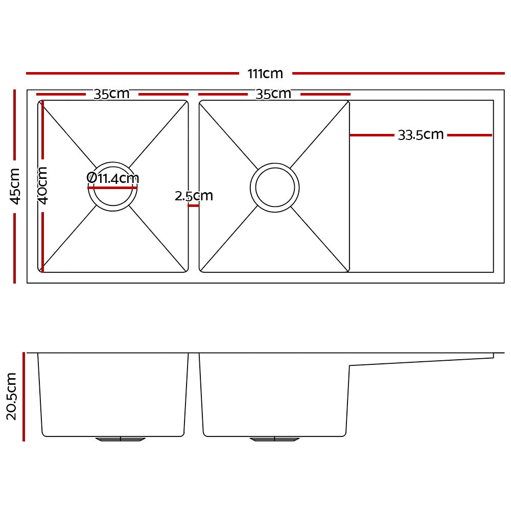 Cefito Stainless Steel Kitchen Sink 111X45CM Under/Topmount Laundry Double Bowl Silver