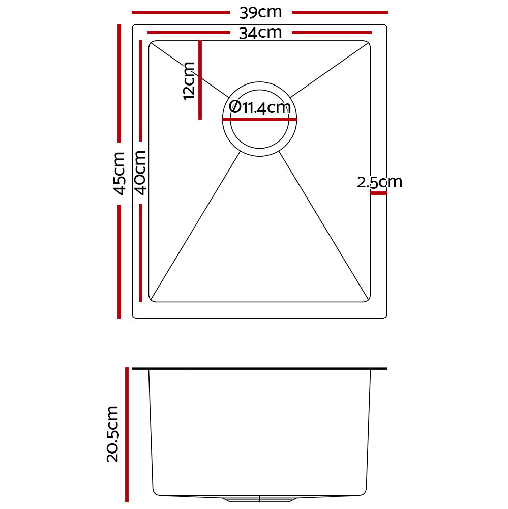 Cefito Stainless Steel Kitchen Sink 390X450MM Under/Topmount Sinks Laundry Bowl Silver
