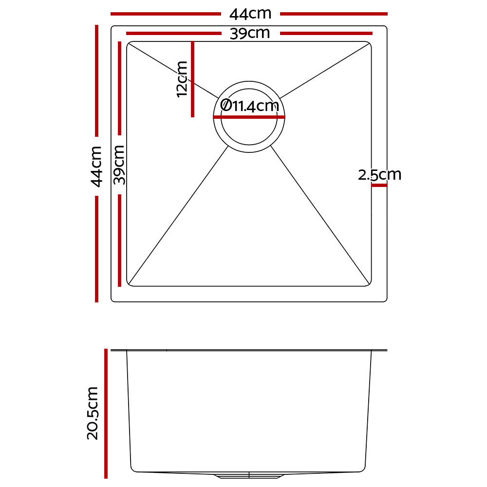 Cefito Stainless Steel Kitchen Sink 440X440MM Under/Topmount Sinks Laundry Bowl Silver