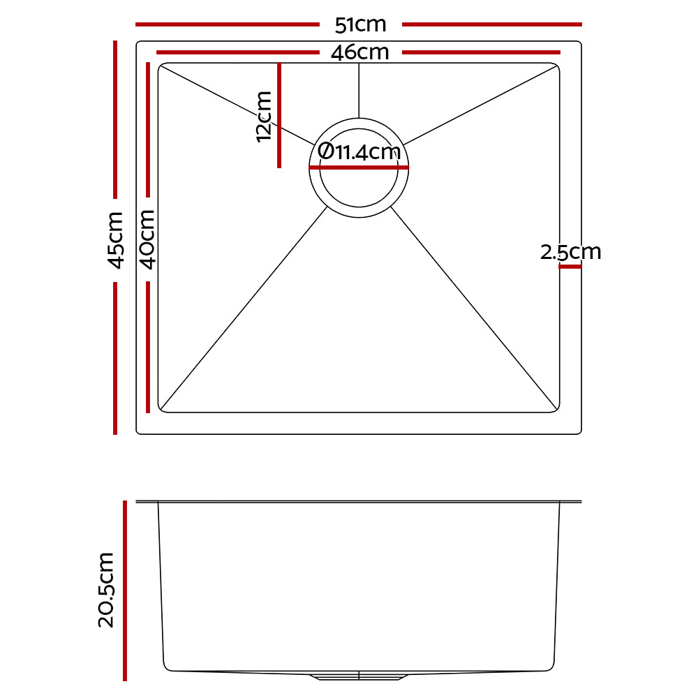 Cefito Stainless Steel Kitchen Sink 510X450MM Under/Topmount Sinks Laundry Bowl Silver