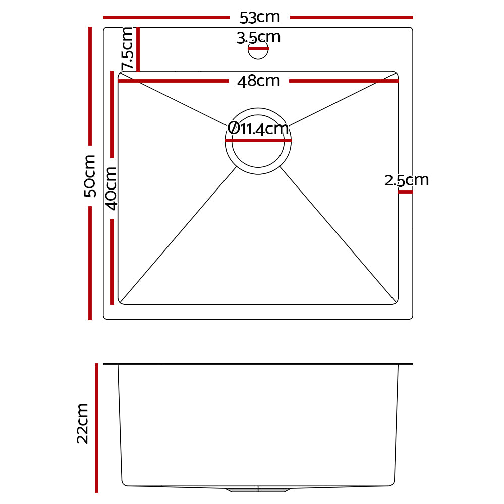 Cefito Stainless Steel Kitchen Sink 530X500MM Under/Topmount Sinks Laundry Bowl Silver