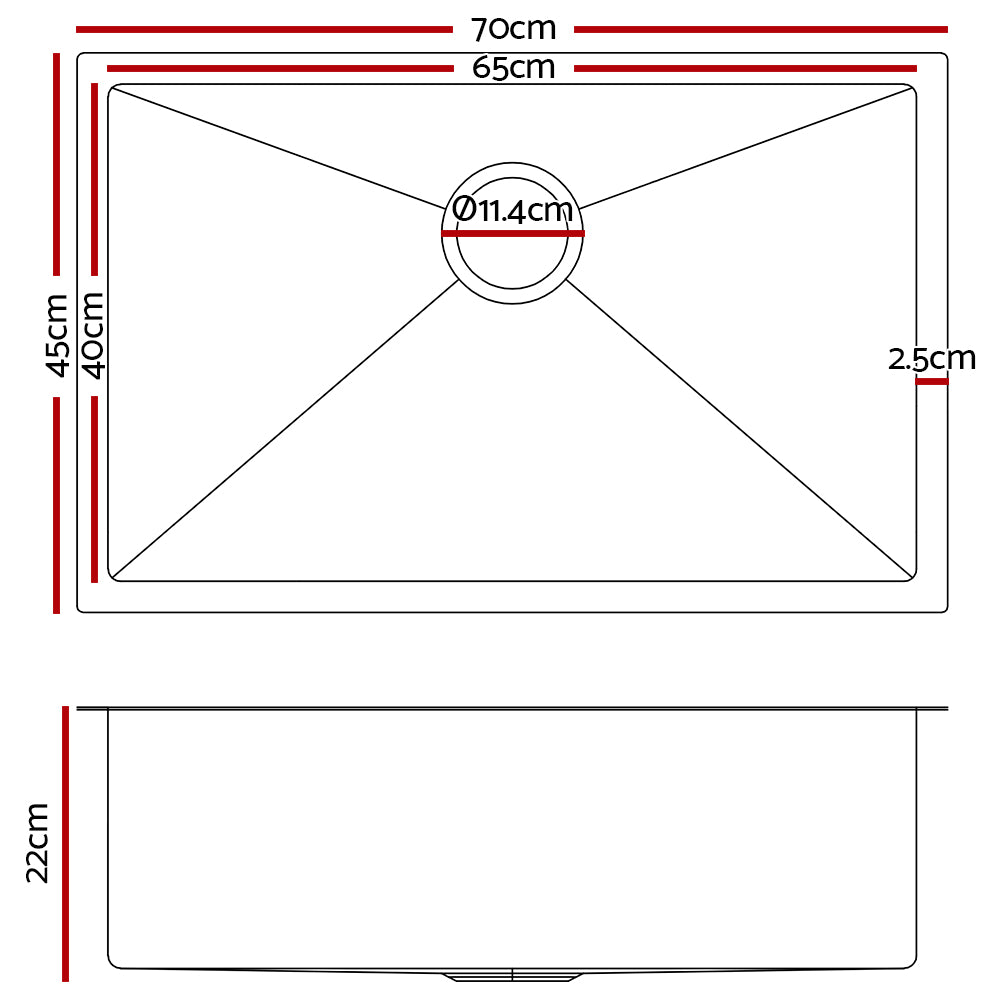 Cefito Stainless Steel Kitchen Sink 700X450MM Under/Topmount Sinks Laundry Bowl Silver
