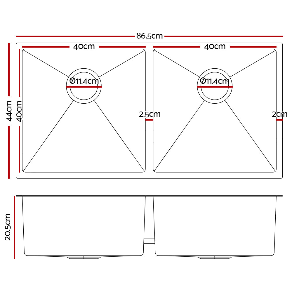 Cefito Stainless Steel Kitchen Sink 865X440MM Under/Topmount Laundry Double Bowl Silver
