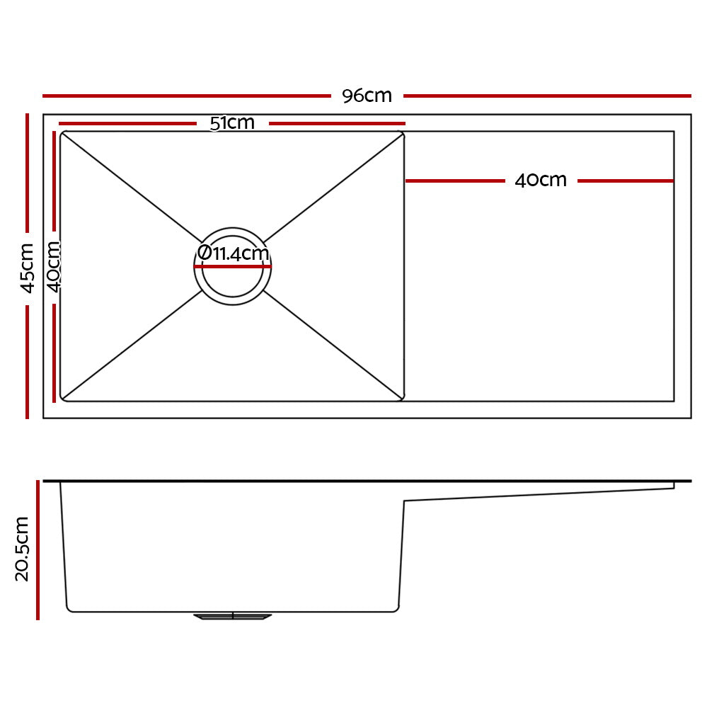 Cefito Stainless Steel Kitchen Sink 960X450MM Under/Topmount Sinks Laundry Bowl Silver
