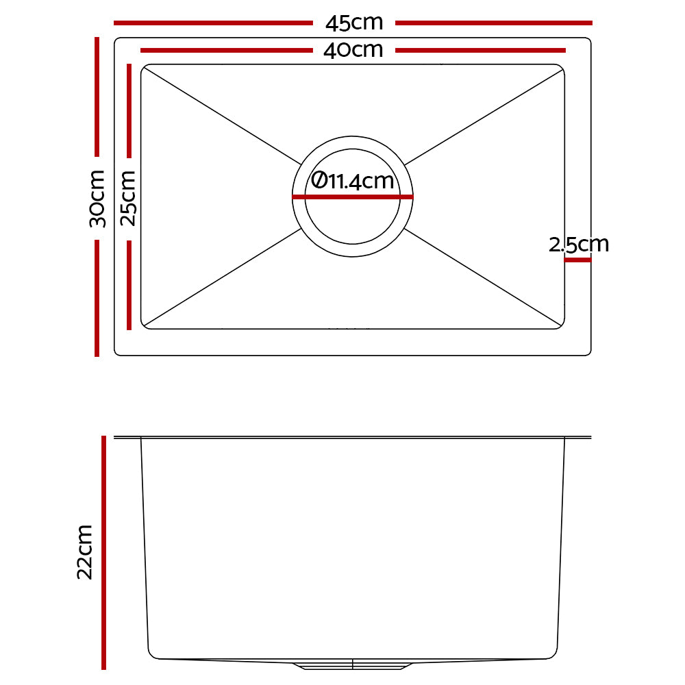 Cefito Stainless Steel Kitchen Sink 450X300MM Under/Topmount Sinks Laundry Bowl Black