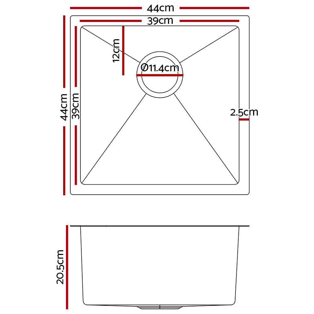 Cefito Stainless Steel Kitchen Sink 440X440MM Under/Topmount Sinks Laundry Bowl Black