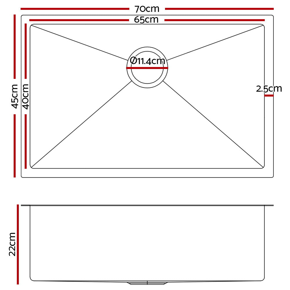 700x450mm Nano Stainless Steel Kitchen Sink
