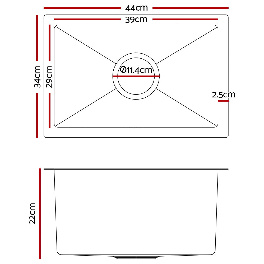 Cefito Stainless Steel Kitchen Sink 340X440MM Nano Under/Topmount Sinks Laundry Silver