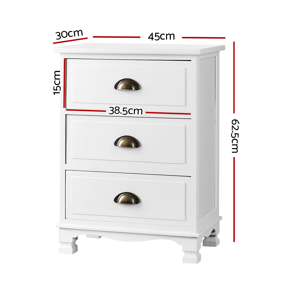 Artiss Vintage Bedside Table Chest Storage Cabinet Nightstand White