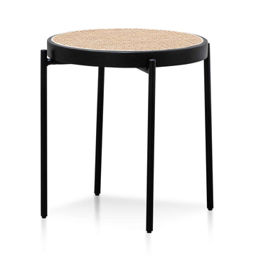 Serenity Rattan Top Side Table - Natural Top and Black Base