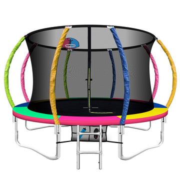 Everfit 12FT Trampoline Round Trampolines With Basketball Hoop Kids Present Gift Enclosure Safety Net Pad Outdoor Multi-coloured