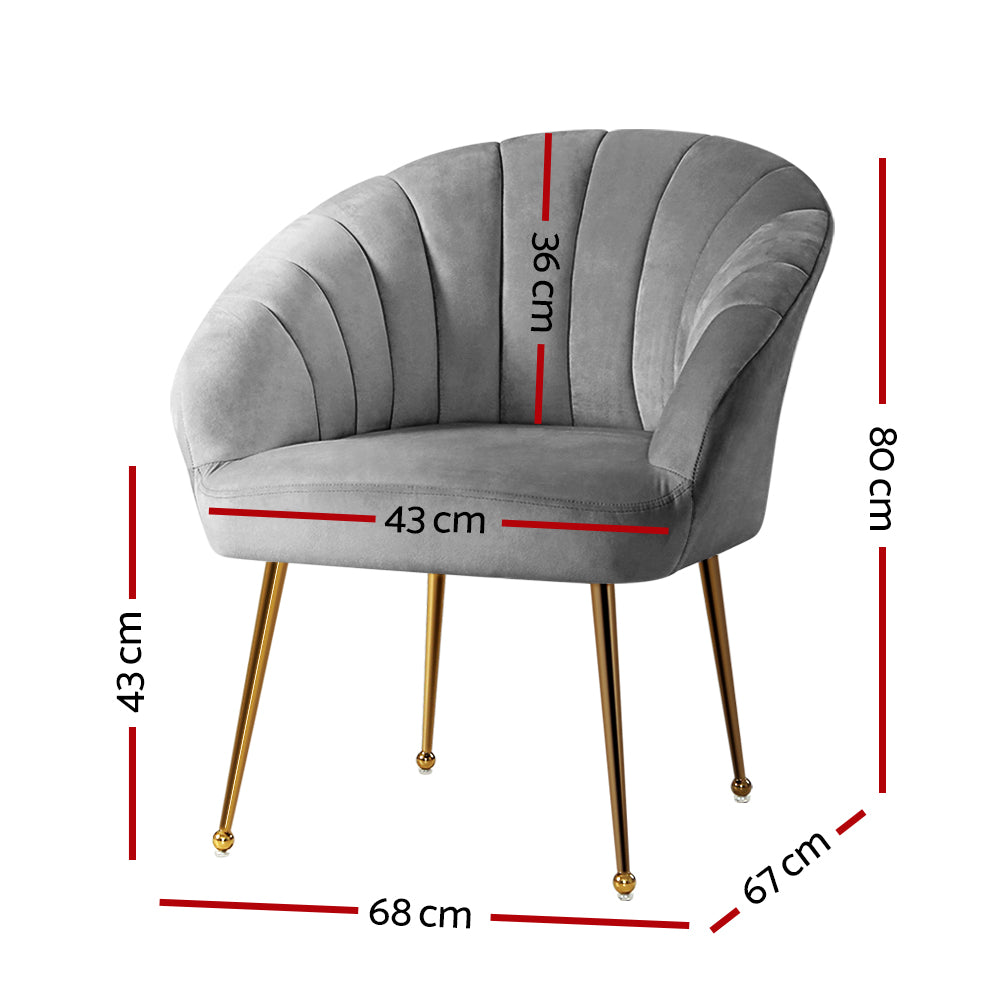 Artiss Armchair Lounge Chair Armchairs Accent Chairs Grey Velvet Sofa Couch