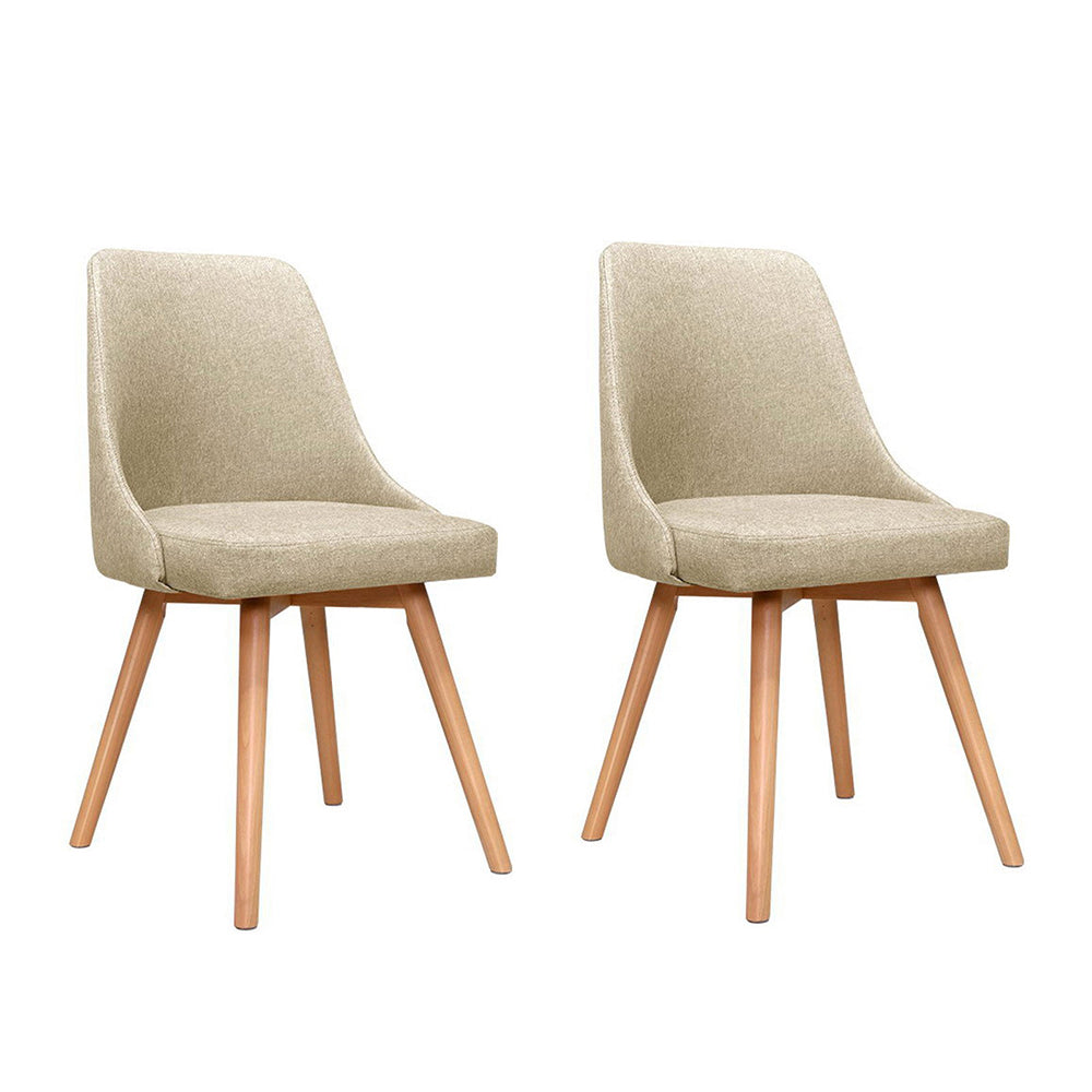 Artiss Set of 2 Replica Dining Chairs Beech Wooden Timber Chair Kitchen Fabric Beige
