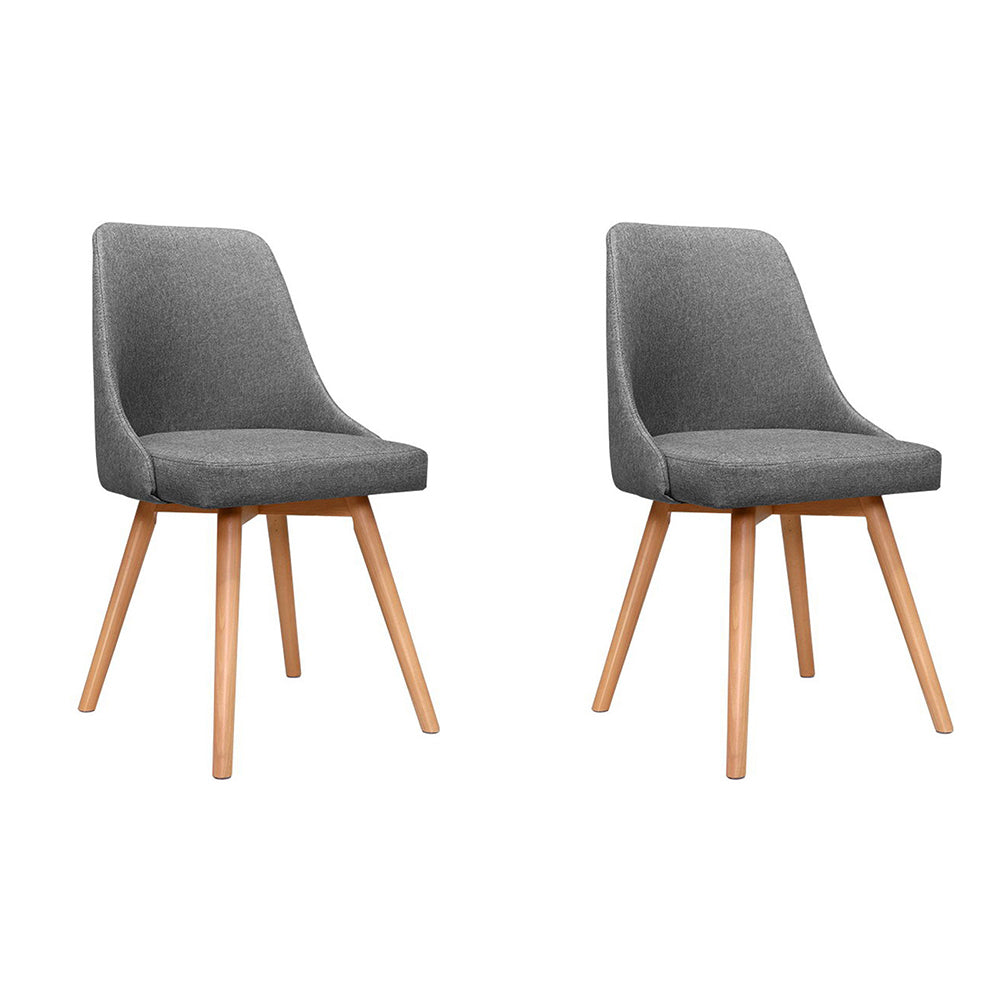 Artiss Set of 2 Replica Dining Chairs Beech Wooden Timber Chair Kitchen Fabric Grey
