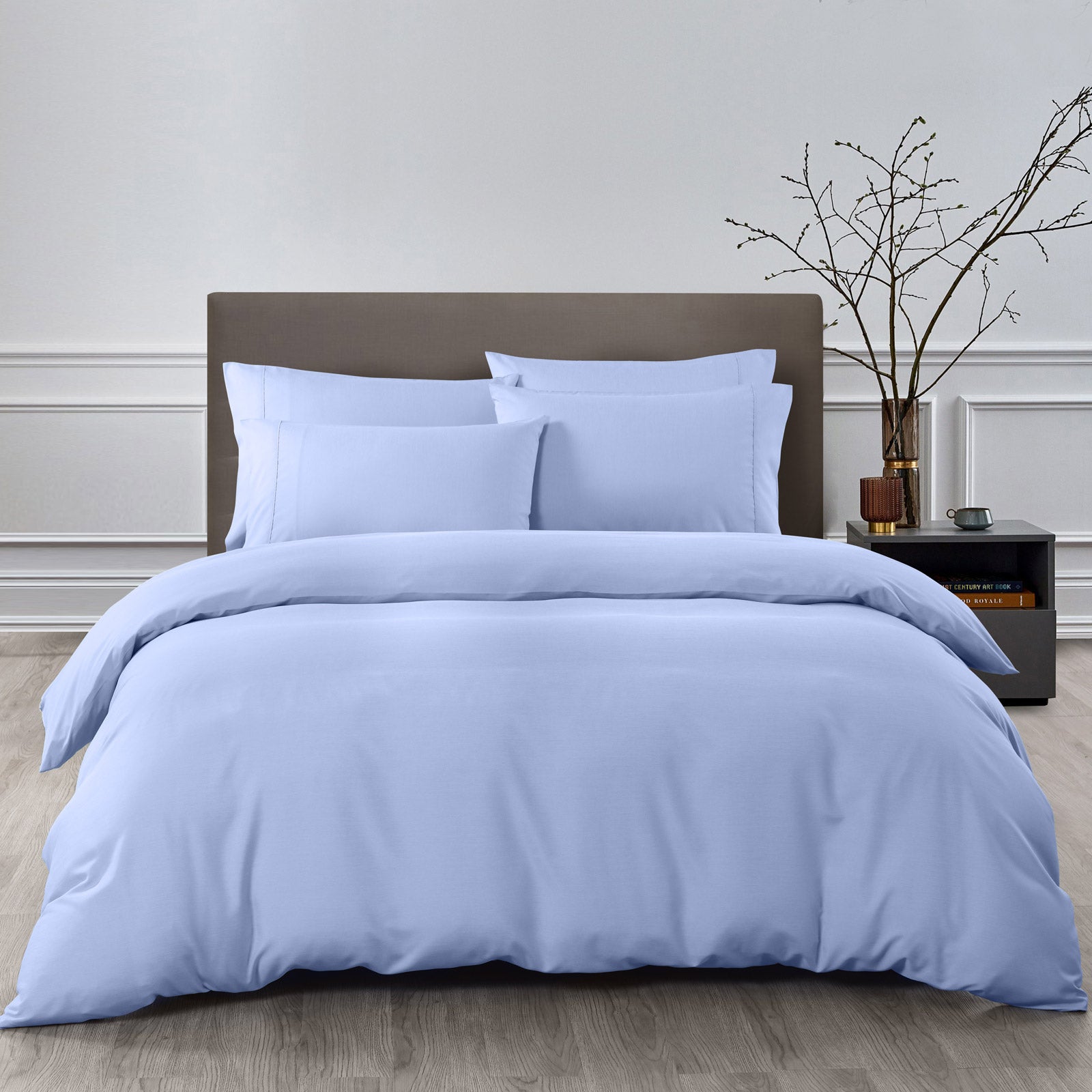 Royal Comfort 2000TC Quilt Cover Set Bamboo Cooling Hypoallergenic Breathable Light Blue Queen