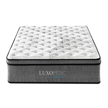 Luxopedic Pocket Spring Mattress 5 Zone 32CM Euro Top Memory Foam Medium Firm White, Grey Queen