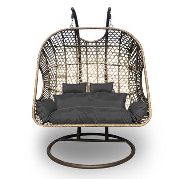 Arcadia Furniture 2 Seater Rocking Egg Chair Outdoor Wicker Rattan Patio Garden - Brown and Grey