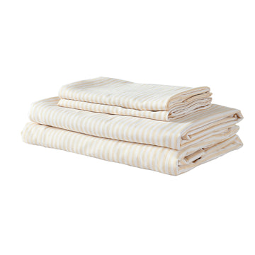 Royal Comfort Stripes Linen Blend Sheet Set Bedding Luxury Breathable Ultra Soft Beige Queen