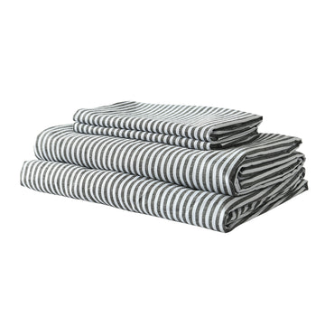 Royal Comfort Stripes Linen Blend Sheet Set Bedding Luxury Breathable Ultra Soft Charcoal King