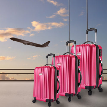 Milano Deluxe 3pc ABS Luggage Suitcase Luxury Hard Case Shockproof Travel Set - French Rose