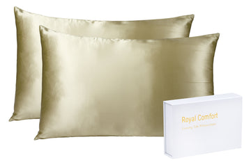 Royal Comfort Mulberry Soft Silk Hypoallergenic Pillowcase Twin Pack 51 x 76cm Champagne 76 cm
