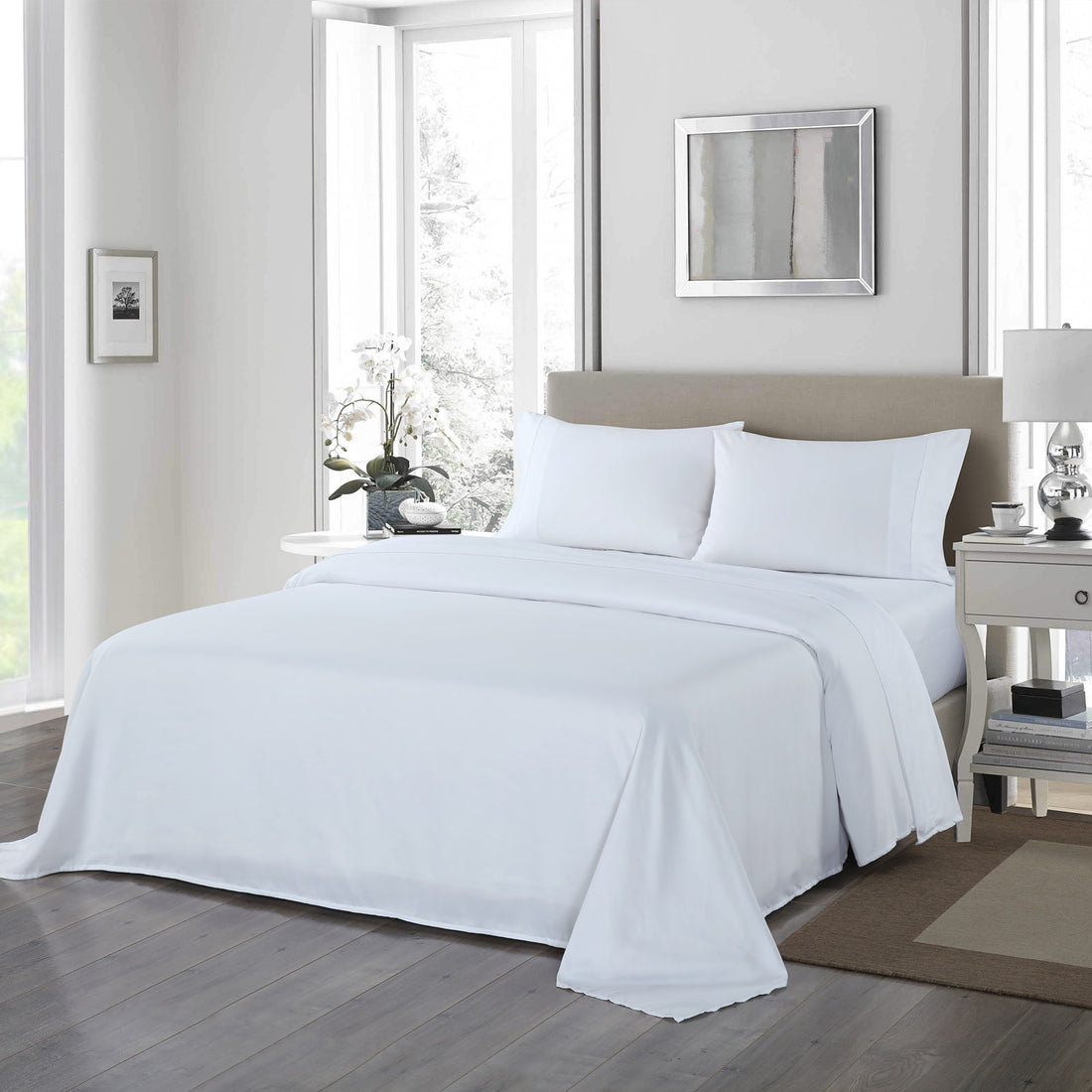 Royal Comfort 1200 Thread Count Sheet Set 4 Piece Ultra Soft Satin Weave Finish White Queen