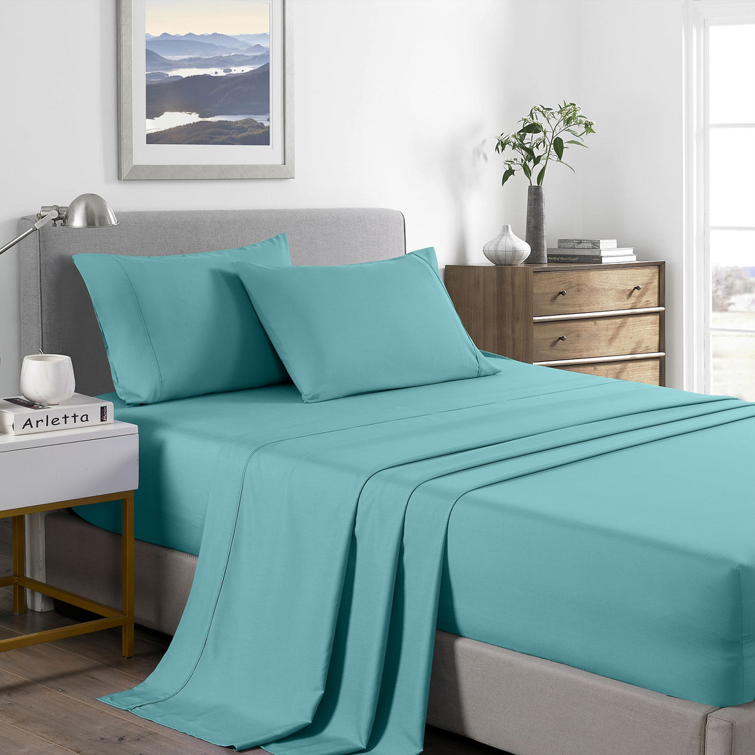 Royal Comfort 2000 Thread Count Bamboo Cooling Sheet Set Ultra Soft Bedding Aqua Queen