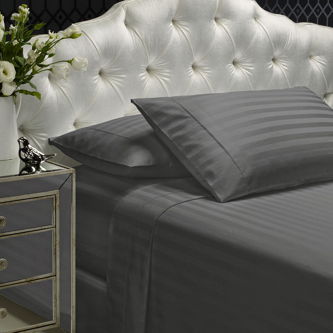 Royal Comfort 1200TC Sheet Set Damask Cotton Blend Ultra Soft Sateen Bedding Charcoal Grey Queen