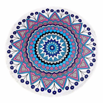 Milano Round Beach Towel with Tassels Print 140 cm 350 GSM Microfibre Blanket - Eurelia