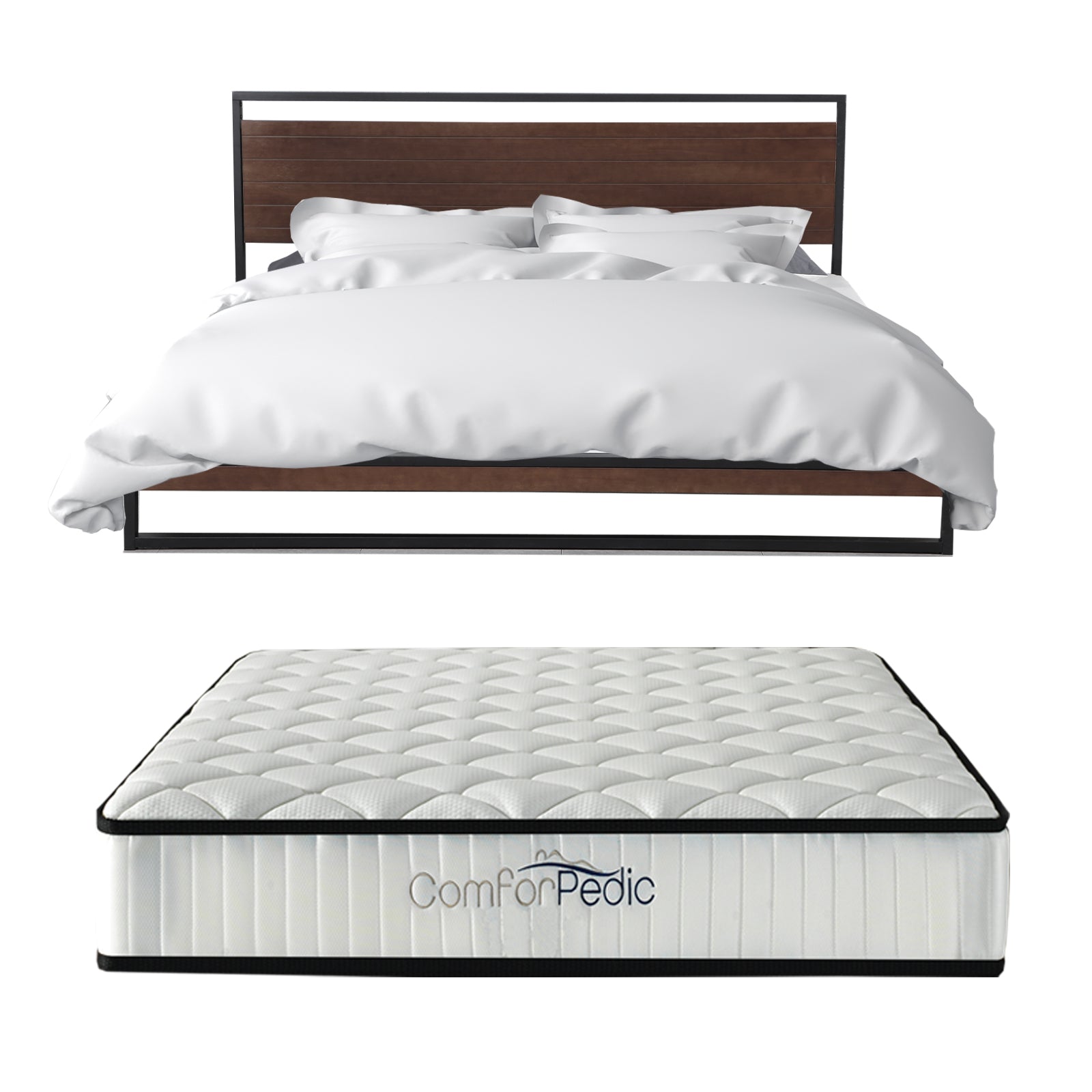 Azure Wood Bed Frame With Comforpedic Mattress Package Deal Bedroom Set - Double - White  Brown