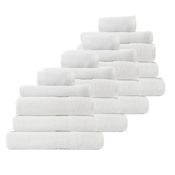 Royal Comfort 20 Piece Cotton Bamboo Towel Bundle Set 450GSM Luxurious Absorbent White