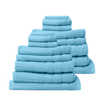 Royal Comfort 16 Piece Egyptian Cotton Eden Towel Set 600GSM Luxurious Absorbent Aqua