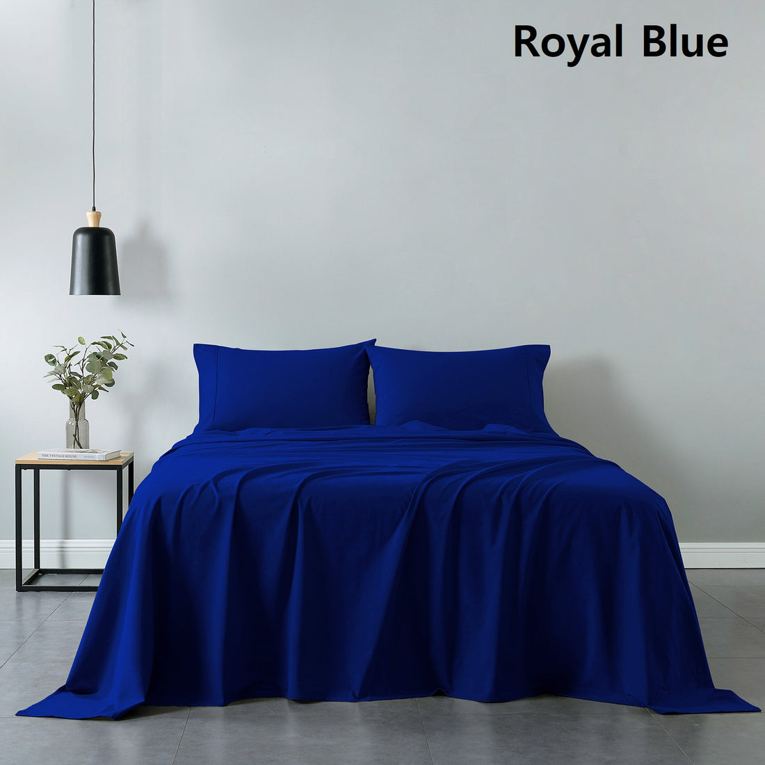 Royal Comfort 100% Cotton Vintage Sheet Set And 2 Duck Feather Down Pillows Blue Single