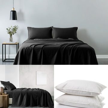 Royal Comfort 100% Cotton Vintage Sheet Set And 2 Duck Feather Down Pillows Charcoal Double