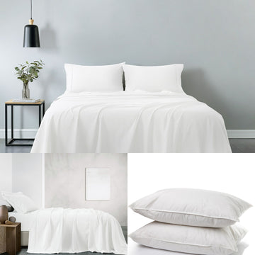 Royal Comfort 100% Cotton Vintage Sheet Set And 2 Duck Feather Down Pillows White Queen