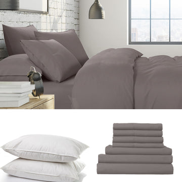 1500 Thread Count 6 Piece Combo And 2 Pack Duck Feather Down Pillows Bedding Set Dusk Grey Queen