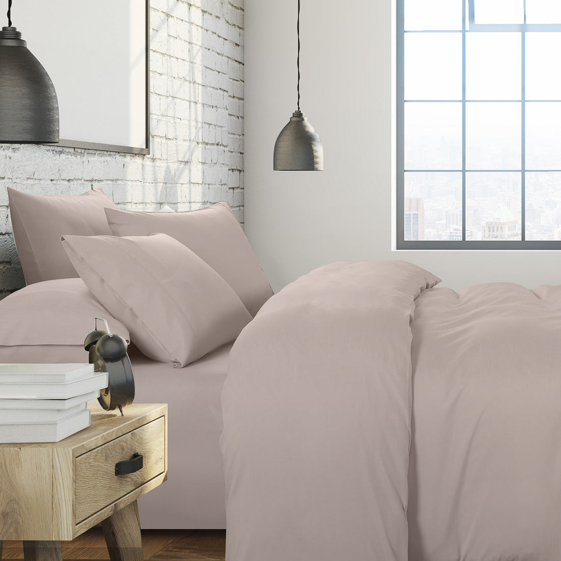 1500 Thread Count 6 Piece Combo And 2 Pack Duck Feather Down Pillows Bedding Set Stone Queen
