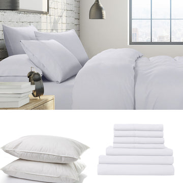 1500 Thread Count 6 Piece Combo And 2 Pack Duck Feather Down Pillows Bedding Set White King