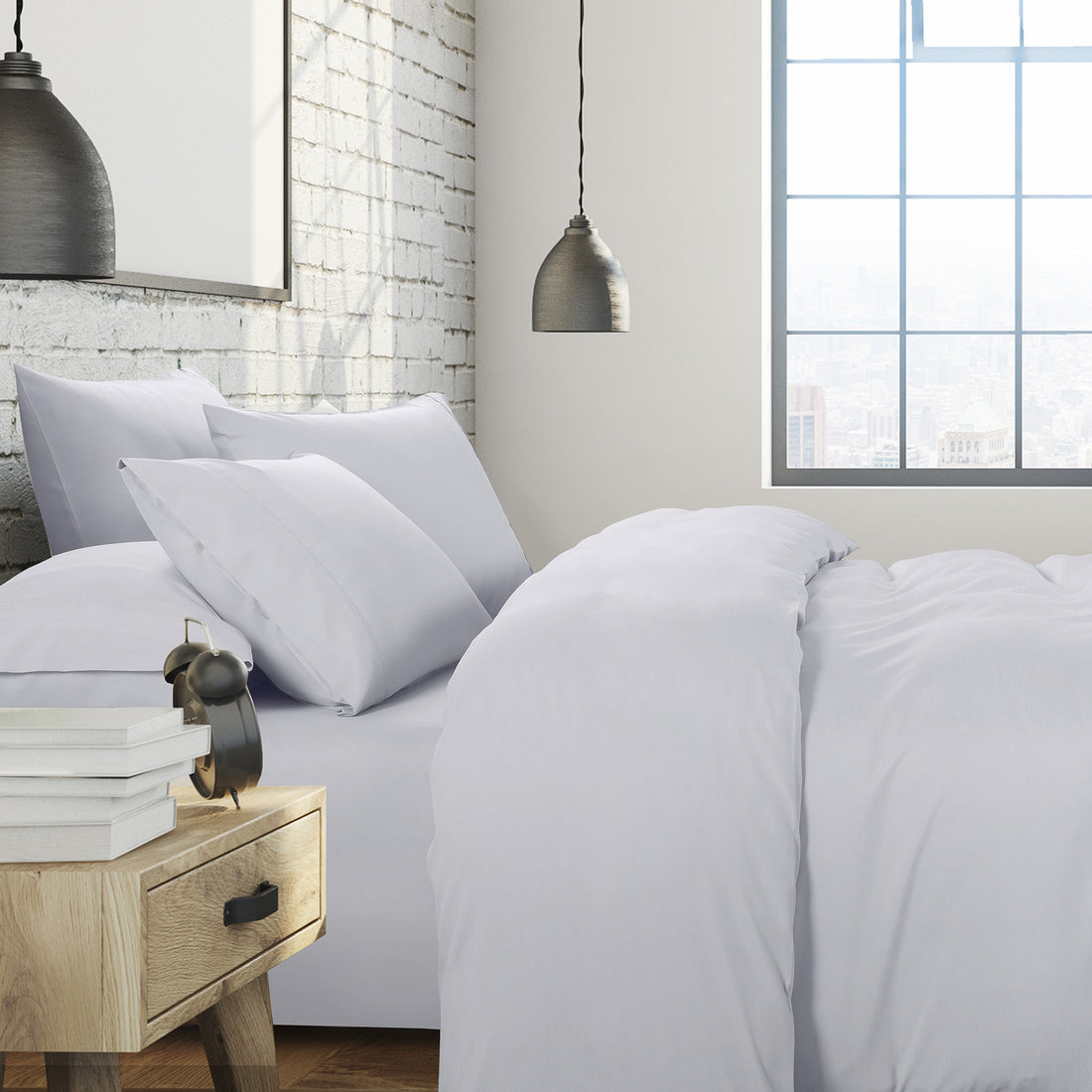 1500 Thread Count 6 Piece Combo And 2 Pack Duck Feather Down Pillows Bedding Set White King